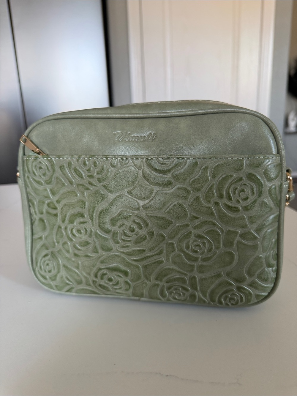 Olive Green Floral Embossed Crossbody Bag